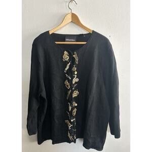 VTG Michael Simon Sweater Women's 2x Black Cardigan Button Up Jazz Instruments
